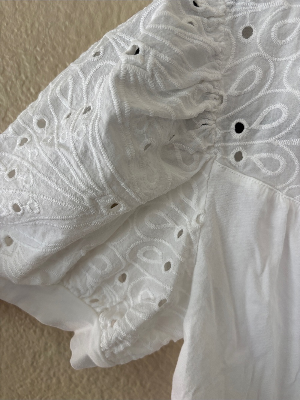 LOFT White Eyelet Tie-Neck Puff Sleeve Top - Picture 5 of 10